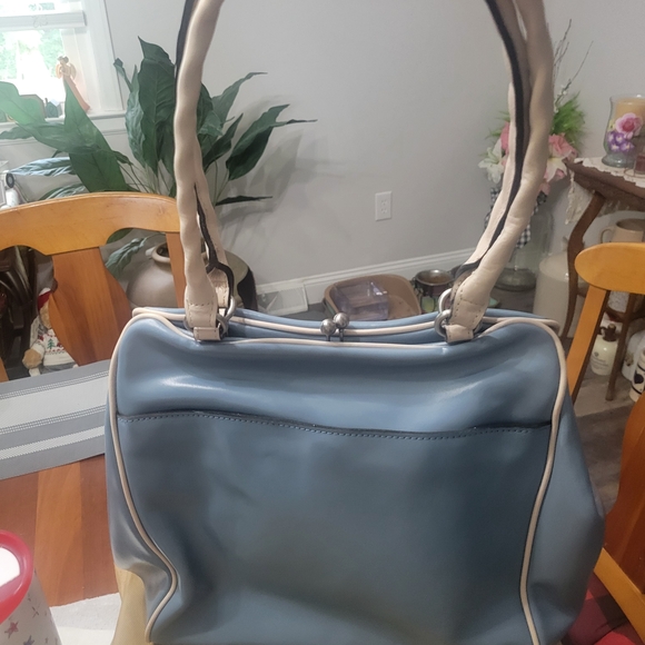 Patricia Nash Blue Leather Kalivia Frame Satchel Shoulder Bag - Picture 2 of 7